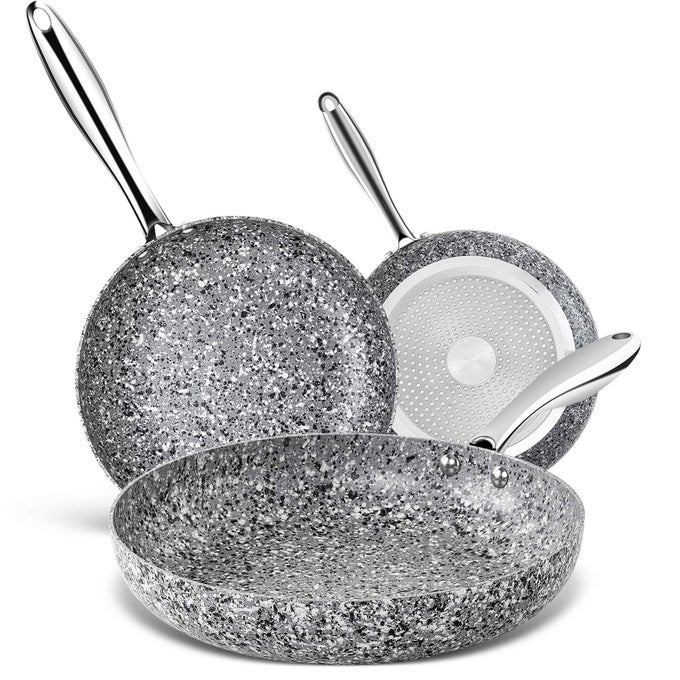 FRYING PANS SET WITH 100 APEO PFOAFREE STONE NON STICK COATING GRANITE SKILLET SET NONSTICK SKILLETS 3 PCS89511 INCH