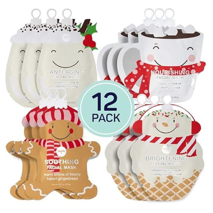 SpaLife Beauty Holiday Treats Christmas Face Mask Bundle | Korean Facial Mask | Hydrating, Soothing and Moisturizing Sheet Mask Set | Stocking Stuffers for Women | Bulk Christmas Gifts | 12 Pack - Image 1