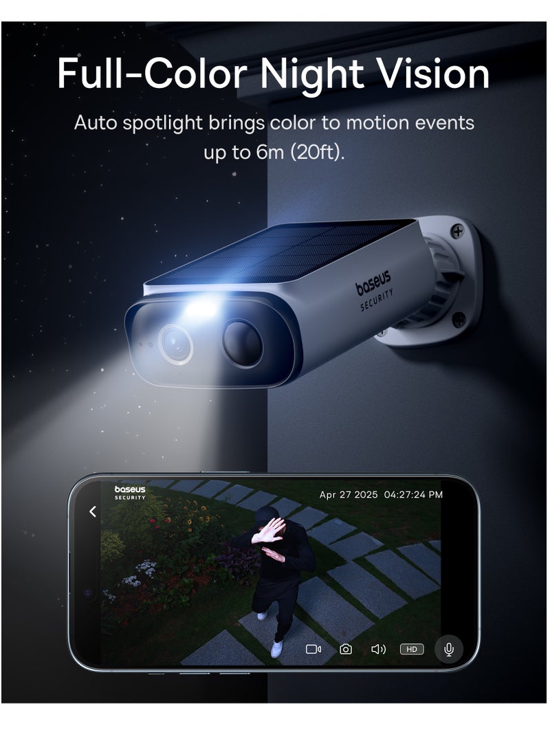 Baseus Wireless Outdoor Solar Security Surveillance Camera – 2K QHD SoloCam, IP66/IP67 Waterproof, Color Night Vision, AI Human Detection, Motion Detection, Two-Way Audio, Continuous Power, No Monthly Fee, Local Storage, Wi-Fi App Control, Alexa & Google Home Compatible - Image 4