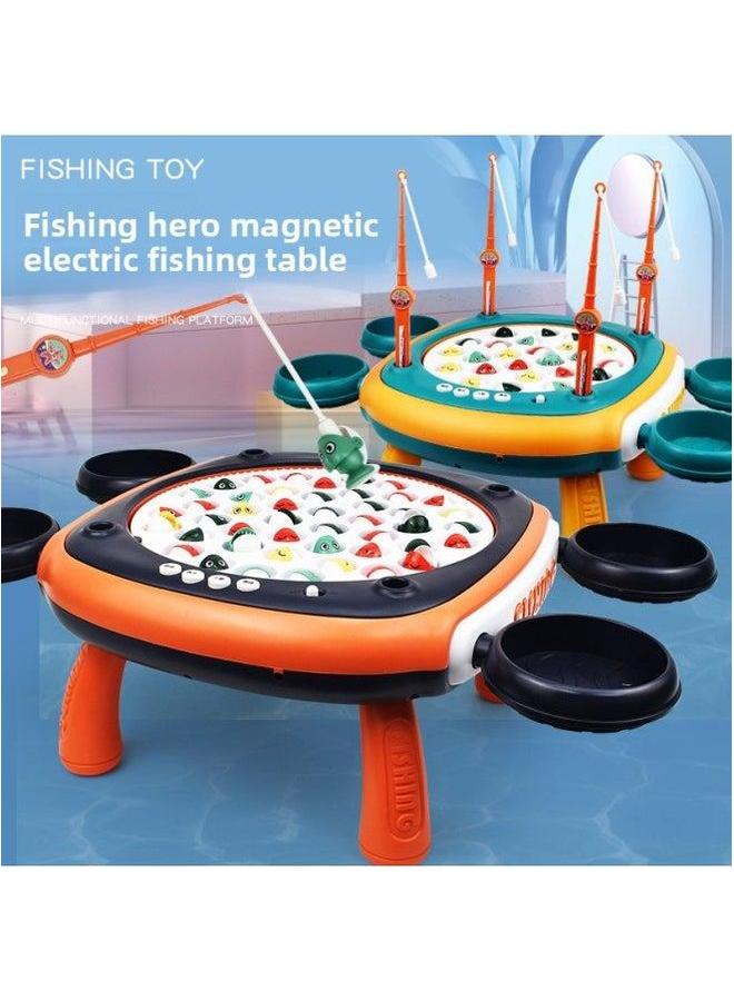 Children's Electric Magnetic Fishing Table Toy Backpack Sailboat Multi-function Early Education Music Rotating Plate-Color:156-20 Platform Green - Image 3