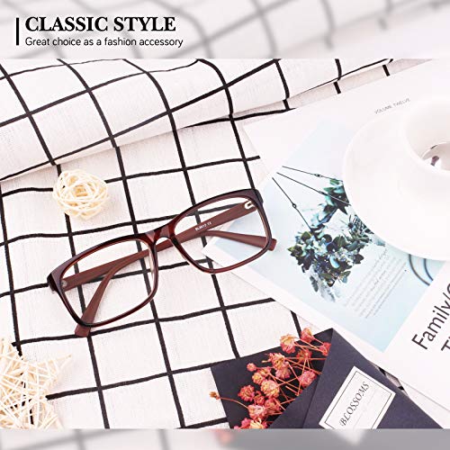 GQUEEN Fake Clear Glasses Non Prescription Glasses Eyeglasses Rectangular Frame Brown, 201512 - Image 3