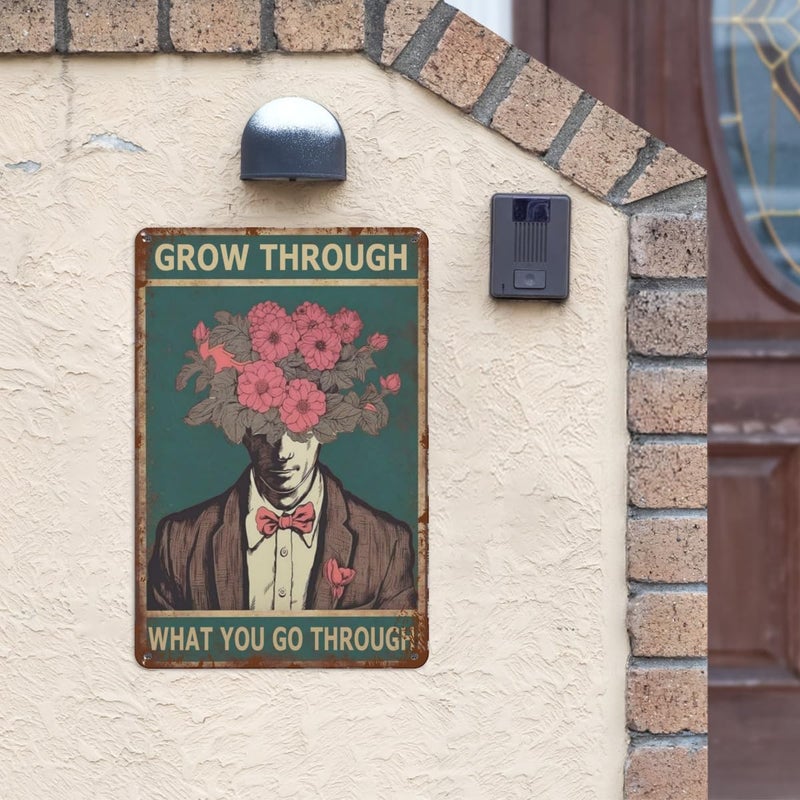 LifeWheel Vintage Tin Sign - Sunflower Grow Through What You Go Through. Rustic Wall Art Decor for Garden, Bathroom, Home. Retro Style, Unique Gift for Hippie, Boho enthusiasts. 8x12 Inches - Image 2