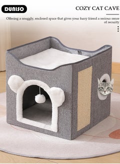 DUNISO Cat House, Foldable Cat Bed for Indoor Cats and Puppies, Durable Large All-Season Pet Play Rest Sleep Cube Cave with Fluffy Hanging Ball, Scratch Pad, and Detachable Storage Box, Cat Hideaway  - Image 3