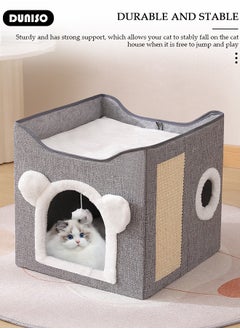DUNISO Cat House, Foldable Cat Bed for Indoor Cats and Puppies, Durable Large All-Season Pet Play Rest Sleep Cube Cave with Fluffy Hanging Ball, Scratch Pad, and Detachable Storage Box, Cat Hideaway  - Image 5