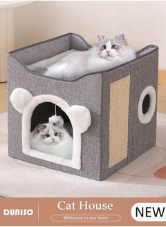 DUNISO Cat House, Foldable Cat Bed for Indoor Cats and Puppies, Durable Large All-Season Pet Play Rest Sleep Cube Cave with Fluffy Hanging Ball, Scratch Pad, and Detachable Storage Box, Cat Hideaway  - Image 1
