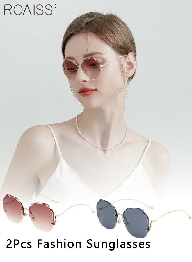 رويس قطعتان من النظارات الشمسية المضلعة للنساء، نظارات شمسية للحماية من الأشعة فوق البنفسجية 400، نظارات عصرية مزخرفة للتصوير الفوتوغرافي في الشوارع والحفلات الخارجية، 59 ملم - Image 1
