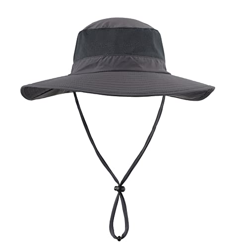 Home Prefer Outdoor UPF50+ Mesh Sun Hat Wide Brim Fishing Hat with Neck Flap (Dark Gray) - Image 3