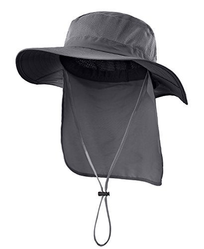 Home Prefer Outdoor UPF50+ Mesh Sun Hat Wide Brim Fishing Hat with Neck Flap (Dark Gray) - Image 1