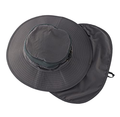 Home Prefer Outdoor UPF50+ Mesh Sun Hat Wide Brim Fishing Hat with Neck Flap (Dark Gray) - Image 4