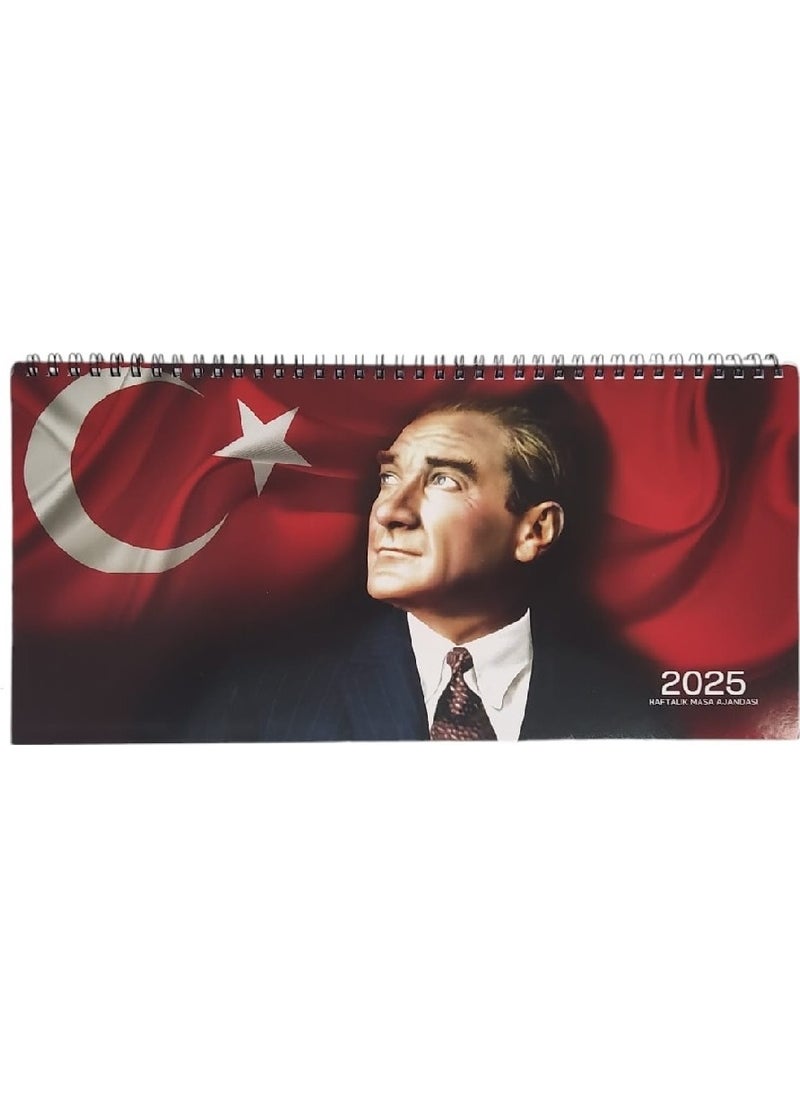 Keskin Color Sharp Color 2025 Spiral Weekly Desk Calendar 16X33 Aj-66 Ataturk  - Image 1