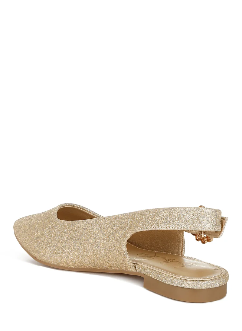 London Rag Glitter Slingback Flat Sandals in Gold