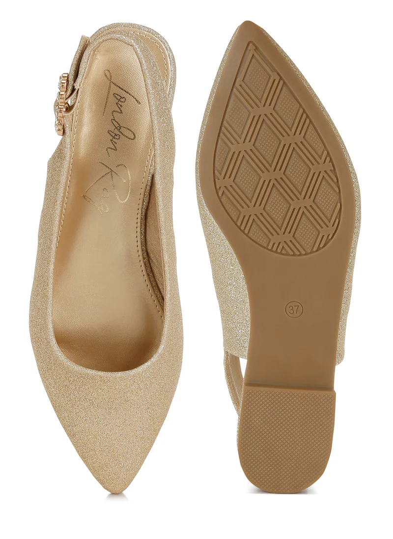 London Rag Glitter Slingback Flat Sandals in Gold
