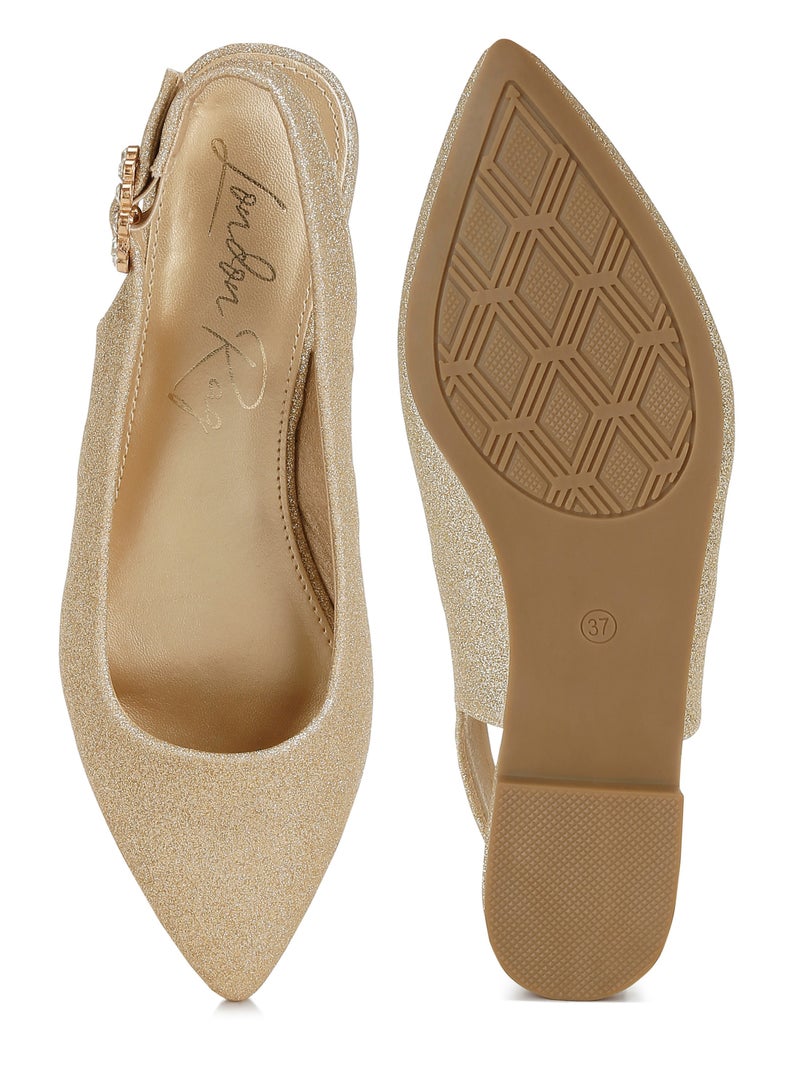 London Rag Glitter Slingback Flat Sandals in Gold  - Image 4