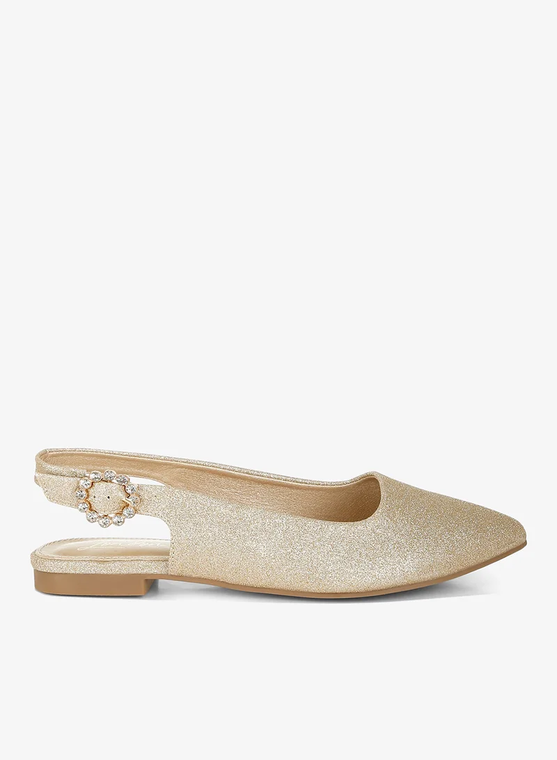 Glitter Slingback Flat Sandals in Gold