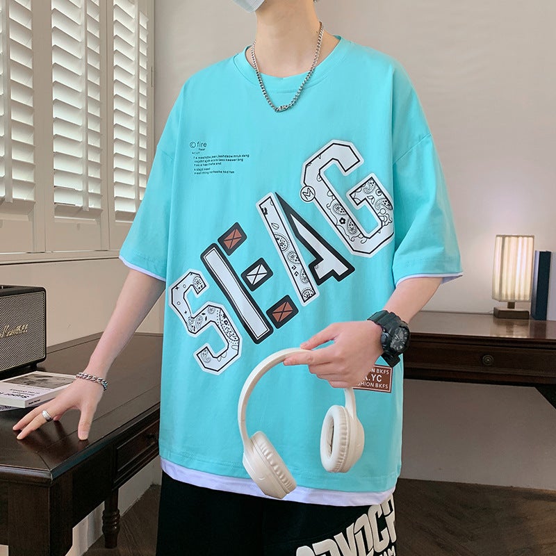 17 Teenagers Short-Sleeved T-Shirt Boys 12-15 Years Old Junior High School Students 13 Handsome Loose Half-Sleeved 14 Summer Top 16 - Image 1