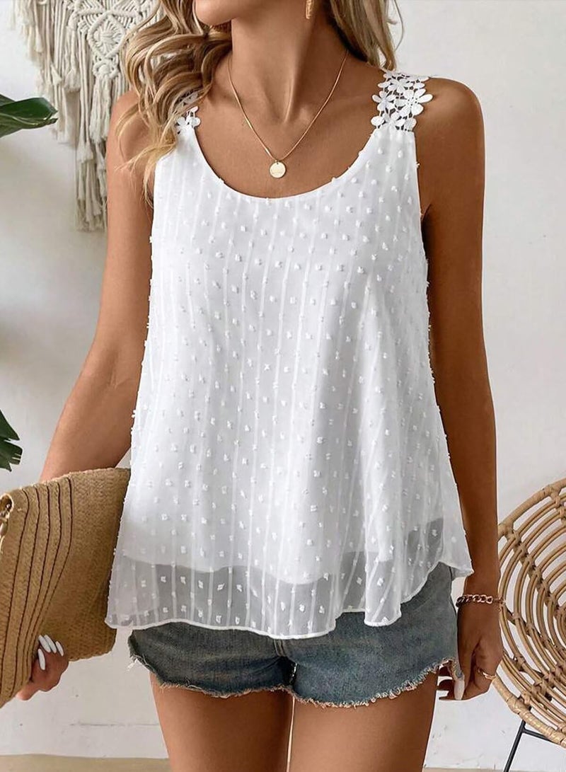 Falechay Plus Size Tank Top for Women Womens Summer Tops Boat Neck Lace Boho Basic Tee Spring Shirts Holiday Flowy Chiffon Blouses Sleeve Clothing White Oversized 3XL - Image 2