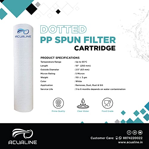ACUALINE Dotted High Density Spun Filter for Water Purifier, 10 Inch 5 Micron Water Filter Cartridge, 110 gm Filter Candle, Pre Filter Cartridge for RO Water Purifier (Pack of 4) - Image 3