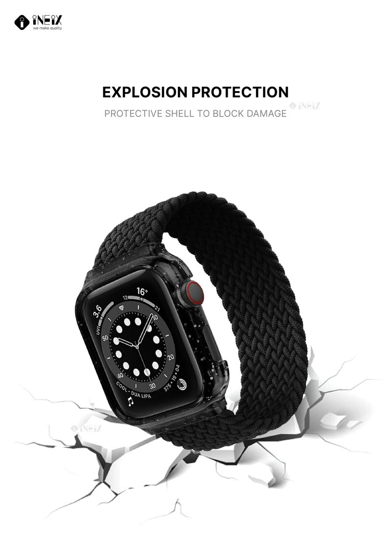 INEIX Nylon Braided Solo Loop Replacement Strap With Glittering Case For Apple Watch 40 mm (135 mm Strap Length) - Black  - Image 3