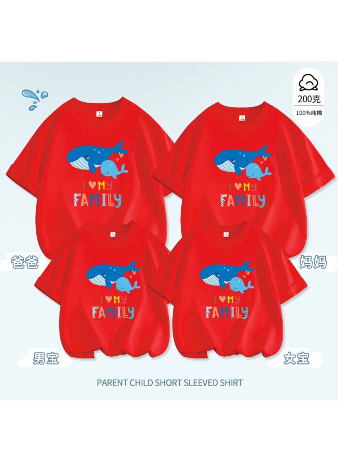 Summer New Family Matching Outfits With Whale Print, Children's Thin Cotton T-shirts, Short-sleeve Family Set For Three