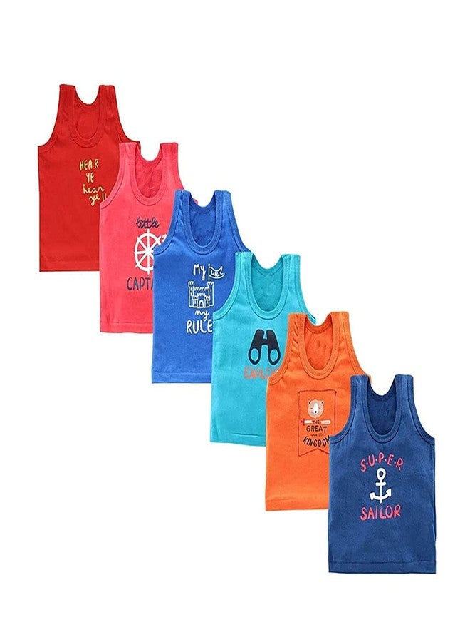 VIDHIKA New Born Baby Pure Cotton Printed Regular Fit Sando Innerwear Baniyan Kids Vest Infants Sleeveless Undershirts for Cute Boys Girls 0-24 Months Pack of 6 (Multicolor, 18-24 Months) - Image 1