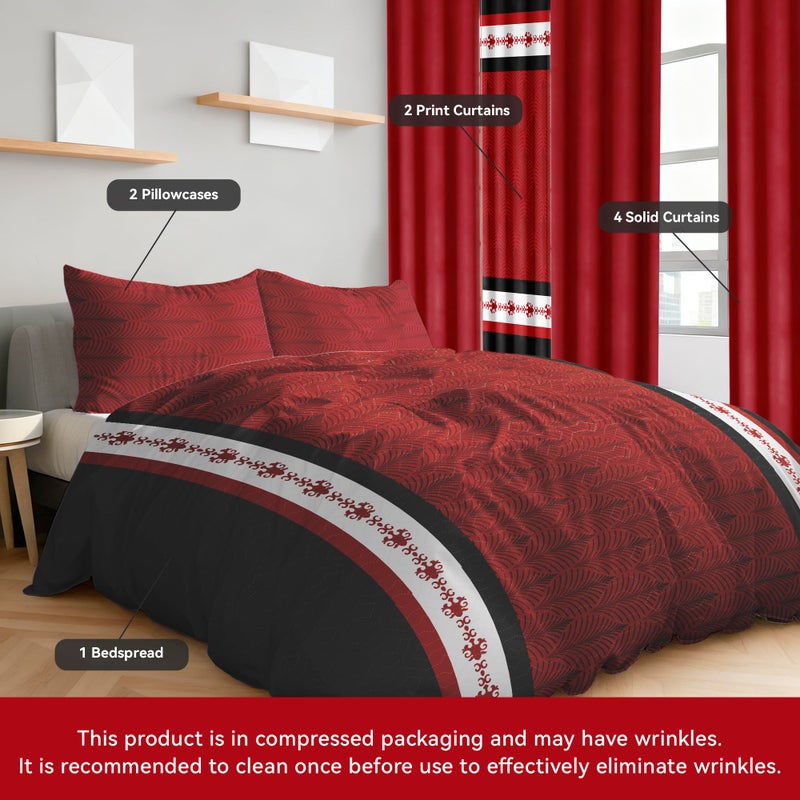 Deepsleep Queen Comforter Set 9 Pieces, All Season Luxury Bed in a Bag for Bedroom, with 2 Pillowcases and 6 Curtains, Microfiber for Complete Bedroom Decor, Black and Red Stripes - Image 2