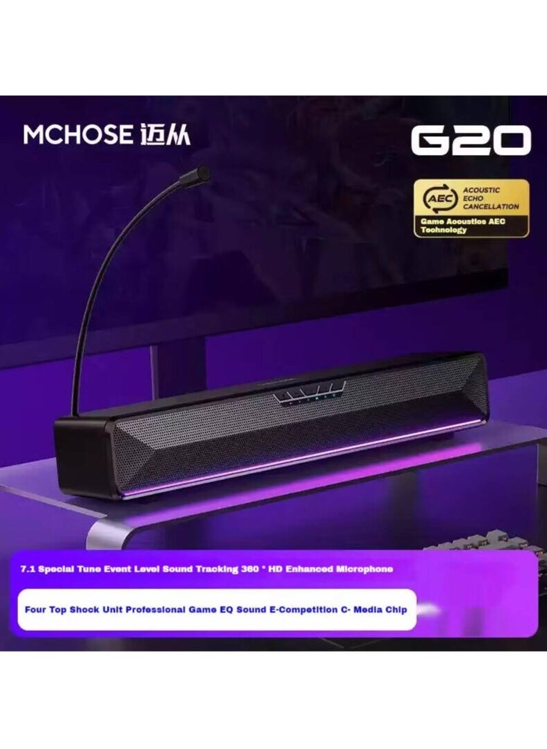 MCHOSE G20 Bluetooth Speaker, 360° HD Enhanced Microphone, Stereo Sound + Bass Sound, RGB Lighting, TopSpeed Zero Sense Delay Technology, Up to 10M Wireless Connection, Black | MC-G20-1  - Image 2