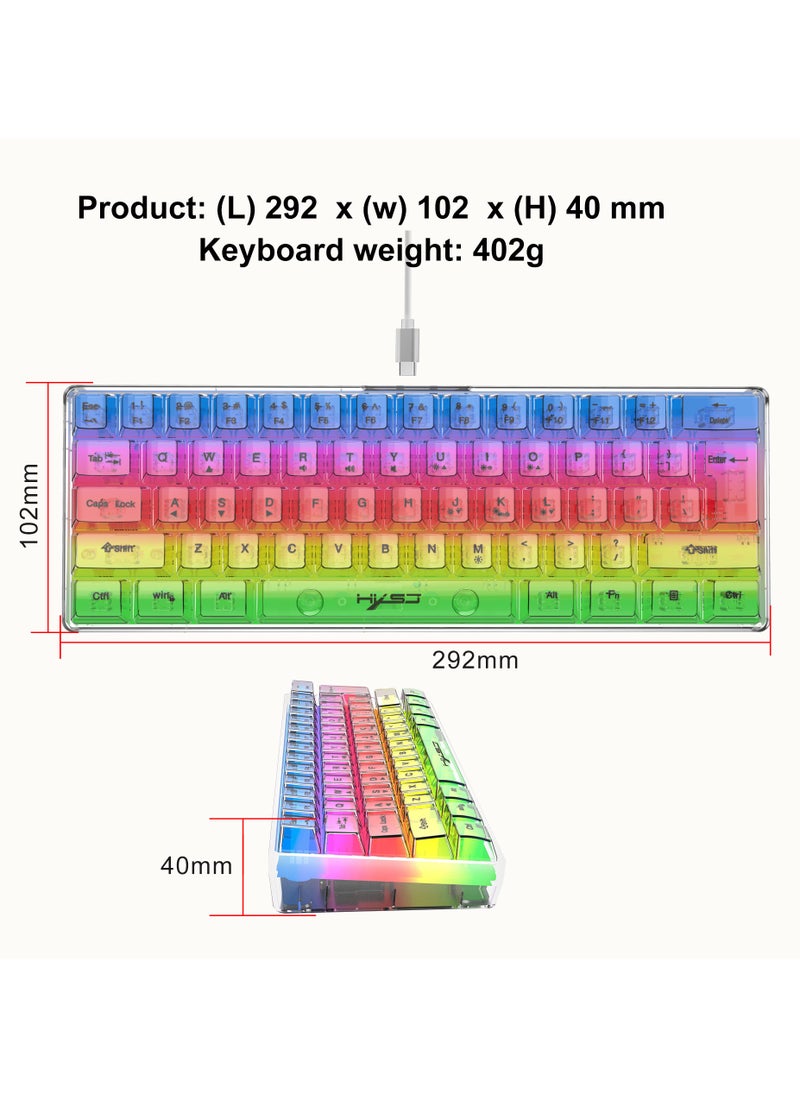 60% Wired Gaming 61 Keys Keyboard, RGB Backlit Ultra-Compact Mini Keyboard, Waterproof Small Compact Transparent Keycaps, Mechanical Feel White Transparent Keyboard - pzsku/ZF615D4D8999F76B5E2E7Z/45/_/1721395974/c4713f56-9b73-43be-a257-ff2c1fe4c187
