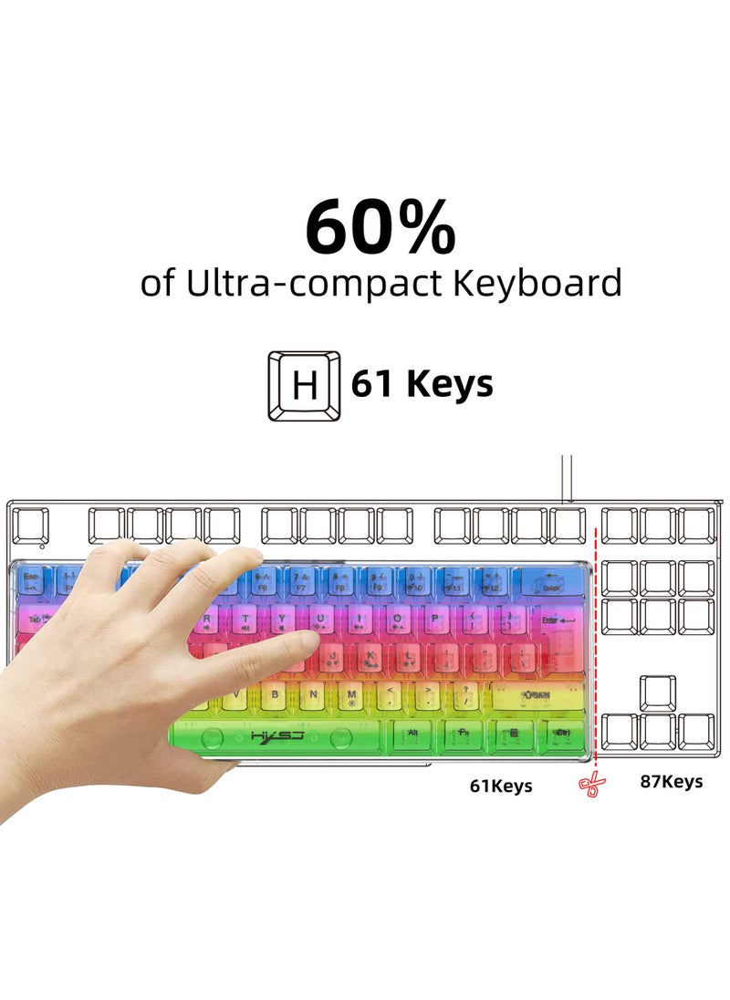 60% Wired Gaming 61 Keys Keyboard, RGB Backlit Ultra-Compact Mini Keyboard, Waterproof Small Compact Transparent Keycaps, Mechanical Feel White Transparent Keyboard - pzsku/ZF615D4D8999F76B5E2E7Z/45/_/1721397709/a6e09acf-78f2-45c5-8965-6a862bb53b34