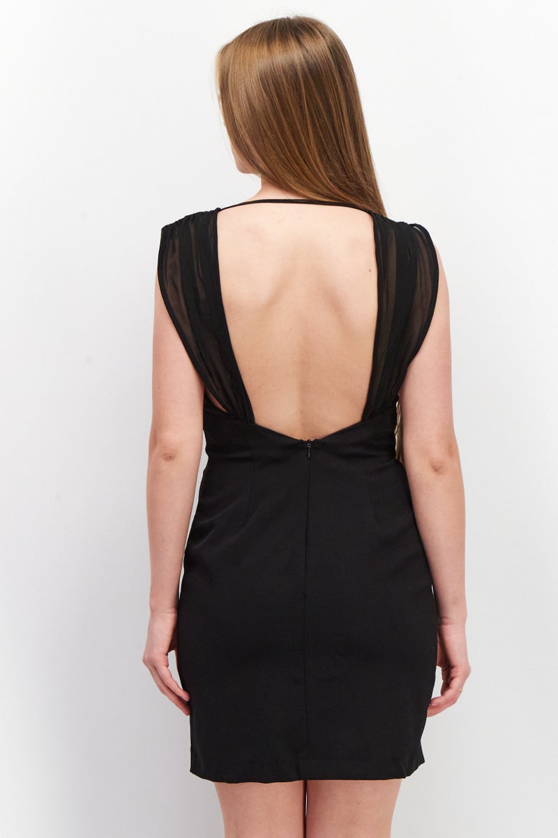 Reserved Women Solid Mini Dress, Black - Image 3