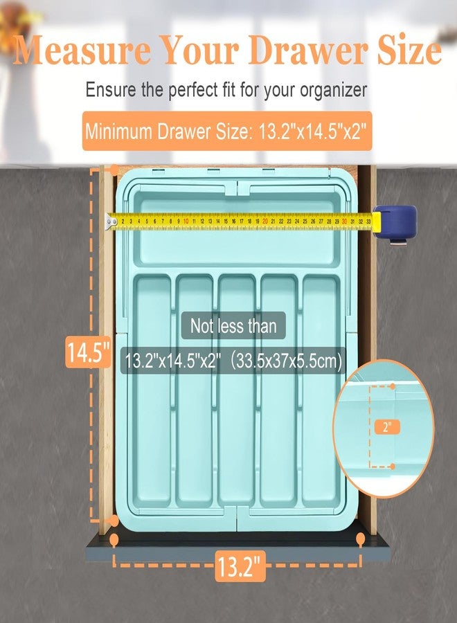 Spaclear Silverware Organizer Expandable Kitchen Utensil Drawer Organizer Large BPA Free Adjustable Cutlery Silverware Tray for Spoons Forks Knives Storage Divider for Kitchen Flatware 6-9 Slots Turquoise - Image 5