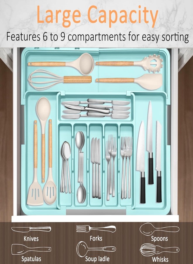 Spaclear Silverware Organizer Expandable Kitchen Utensil Drawer Organizer Large BPA Free Adjustable Cutlery Silverware Tray for Spoons Forks Knives Storage Divider for Kitchen Flatware 6-9 Slots Turquoise - Image 3