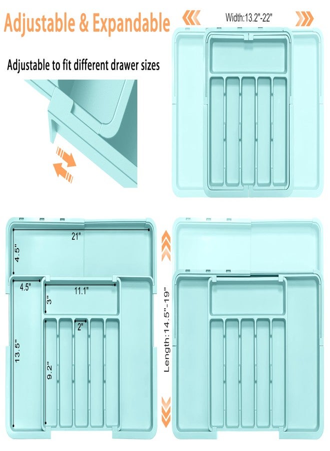 Spaclear Silverware Organizer Expandable Kitchen Utensil Drawer Organizer Large BPA Free Adjustable Cutlery Silverware Tray for Spoons Forks Knives Storage Divider for Kitchen Flatware 6-9 Slots Turquoise - Image 2
