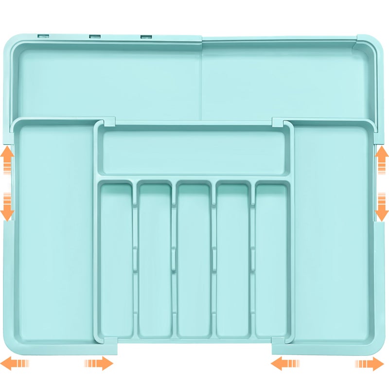 Spaclear Silverware Organizer Expandable Kitchen Utensil Drawer Organizer Large BPA Free Adjustable Cutlery Silverware Tray for Spoons Forks Knives Storage Divider for Kitchen Flatware 6-9 Slots Turquoise - Image 1