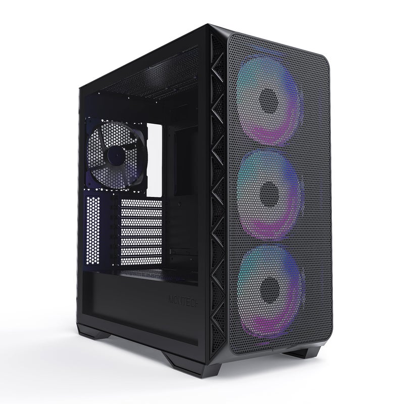 Montech AIR 903 MAX, E-ATX Mid Tower Case, High Airflow, 3X 140mm ARGB PWM & 1x 140mm PWM Fans Pre-Installed, Tempered Glass Side Panel, Mesh Front, Type-C, Support 4090 GPUs, Black - Image 1