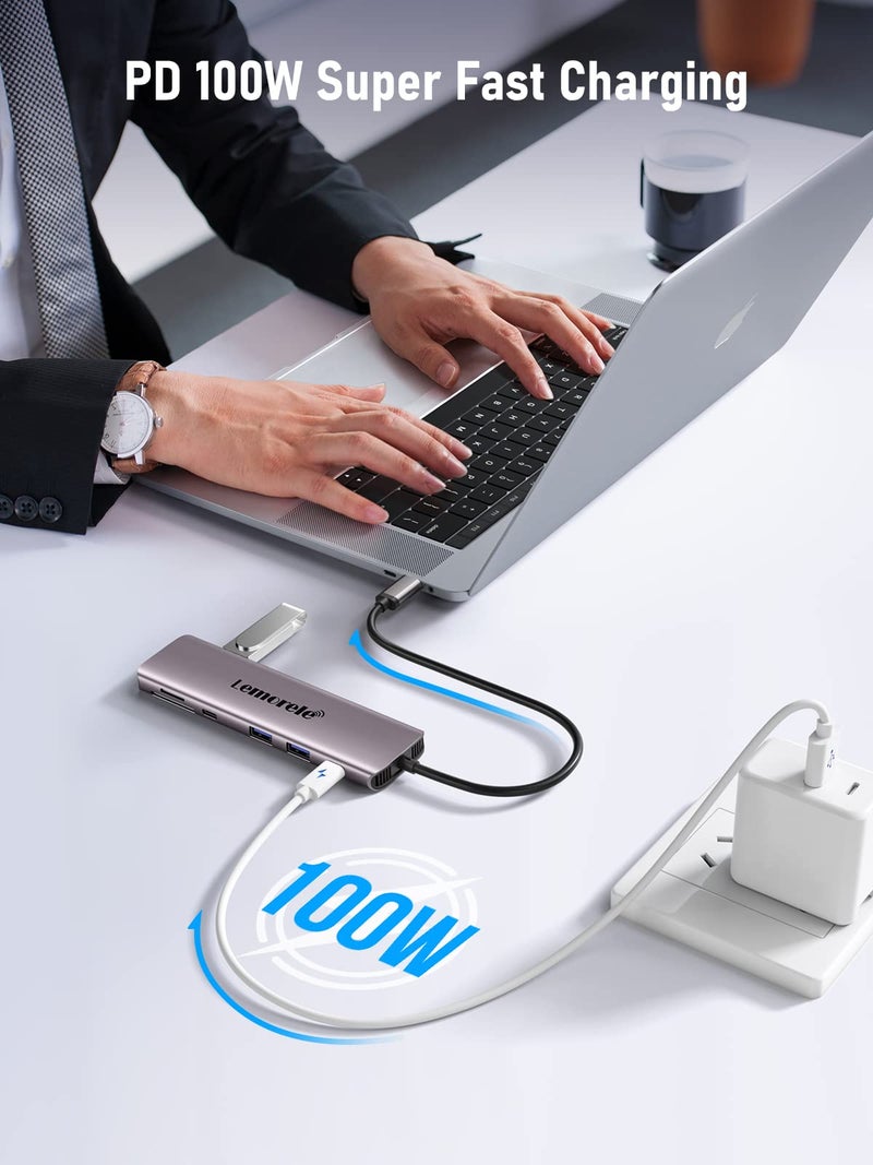 Lemorele USB C Docking Station Charging Hub with 4xUSB, 3.0Data, 100W PD, SD/TF Slot for Windows Devices - Image 5