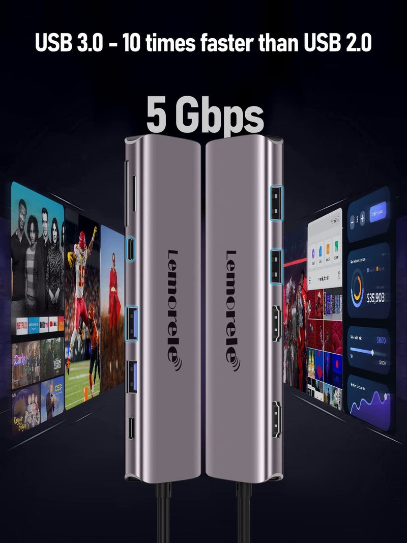 Lemorele USB C Docking Station Charging Hub with 4xUSB, 3.0Data, 100W PD, SD/TF Slot for Windows Devices - Image 4