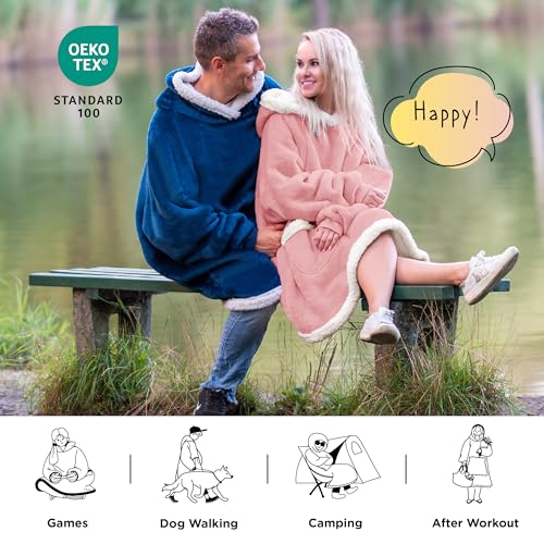 Bedsure Blanket Hoodie, Wearable Blanket for Adults & Kids as Gifts for Women Men, Birthday Gifts for Women Mom Girl Sherpa Oversized Hoodie, Mellow Rose, Standard - Image 5