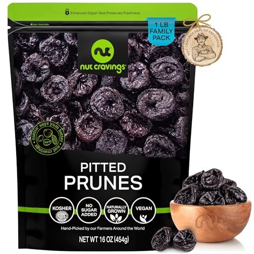 NUT CRAVINGS  Dried Prunes Pitted Unsweetened Dry Plums No Sugar Added Unsulphured 16oz 1 LB Sweet Healthy Snack Vegan Kosher Resealable Bag - Image 1