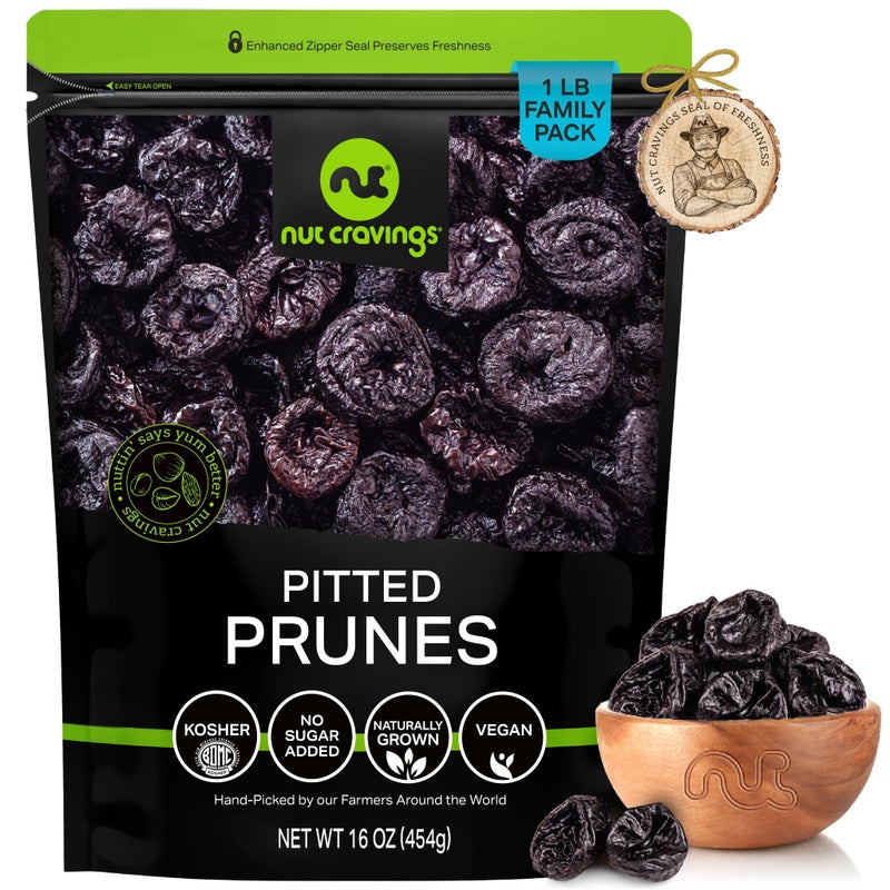 NUT CRAVINGS  Dried Prunes Pitted Unsweetened Dry Plums No Sugar Added Unsulphured 16oz 1 LB Sweet Healthy Snack Vegan Kosher Resealable Bag - Image 3