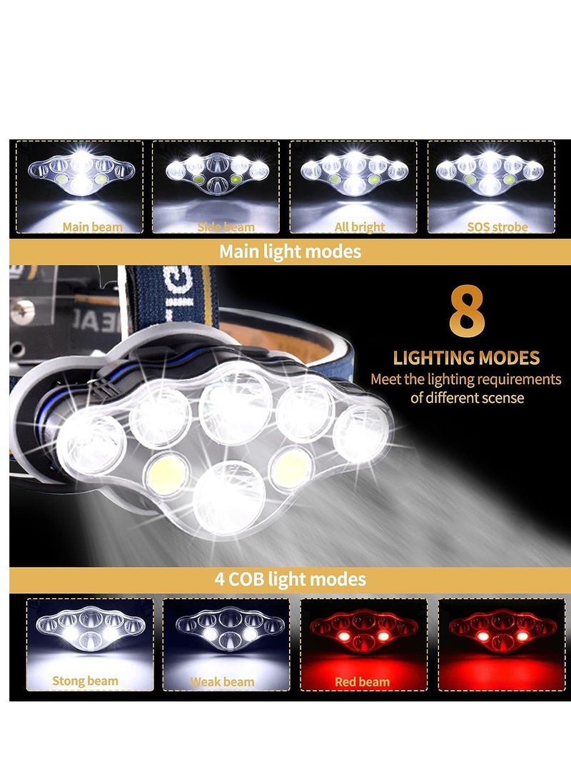 Flashlight 8 LED 18000 lumens super bright waterproof red light headlight flashlight, USB rechargeable headlight 8 modes suitable for outdoor camping, running, fishing, hiking - Image 2