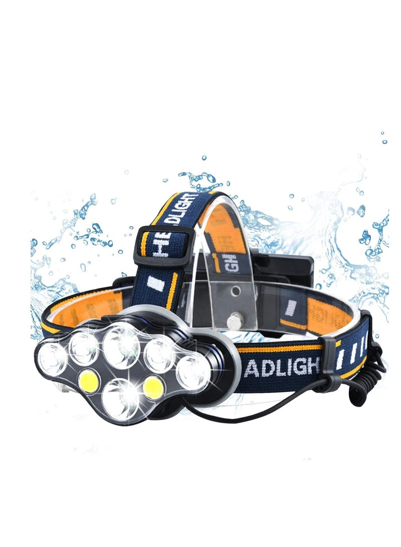 Flashlight 8 LED 18000 lumens super bright waterproof red light headlight flashlight, USB rechargeable headlight 8 modes suitable for outdoor camping, running, fishing, hiking - Image 1