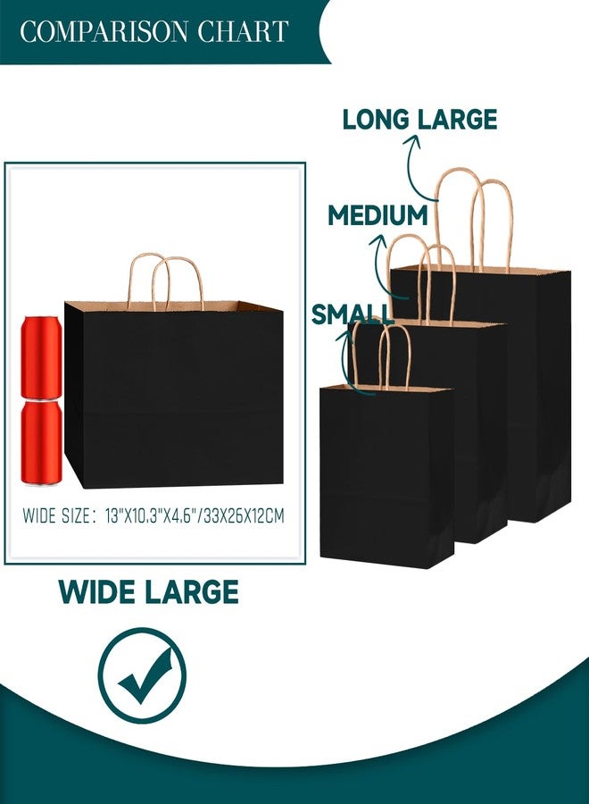 Bakepacker 60-Pack wide large size paper bags with Handles Bulk 12.6"x4.3"x10" Black Party Kraft Shopping Bags - Image 5
