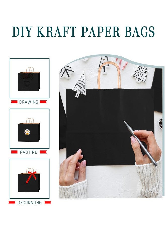 Bakepacker 60-Pack wide large size paper bags with Handles Bulk 12.6"x4.3"x10" Black Party Kraft Shopping Bags - Image 2