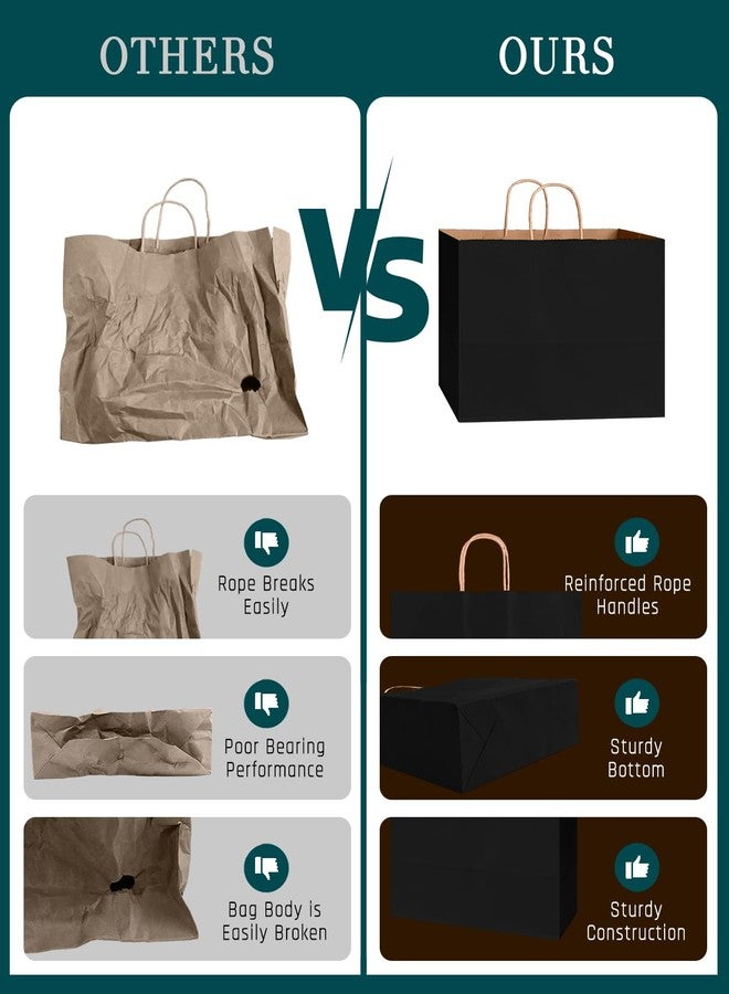 Bakepacker 60-Pack wide large size paper bags with Handles Bulk 12.6"x4.3"x10" Black Party Kraft Shopping Bags - Image 4