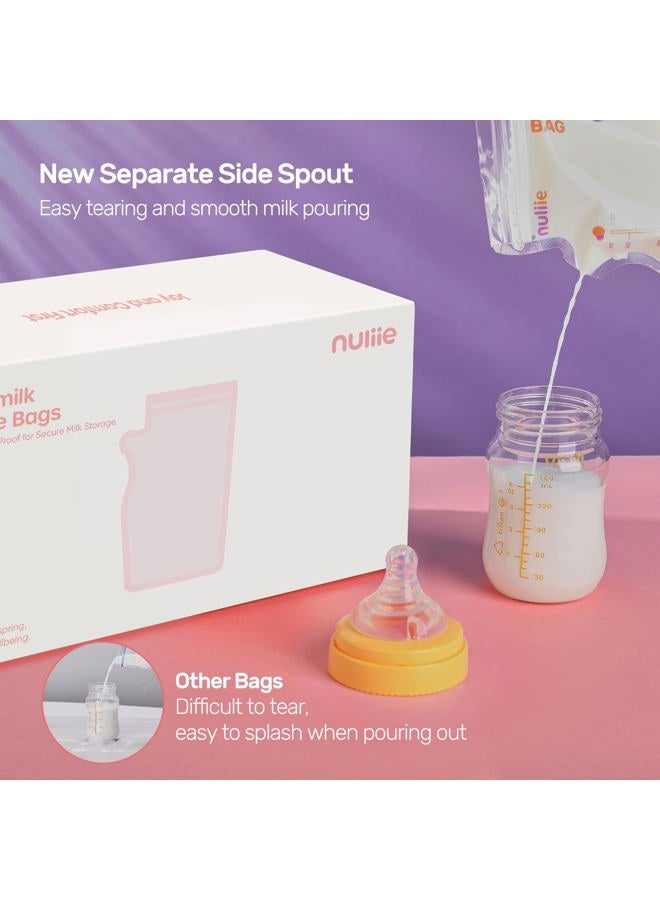 nuliie 120 Pcs Breast Milk Storage Bags, 250ml BPA Free Milk Storage Bags with Pour Spout for Breastfeeding, Self-Standing or Flat Pre-sterilised Bag, Space Saving for Fridge or Freezer Use - Image 3