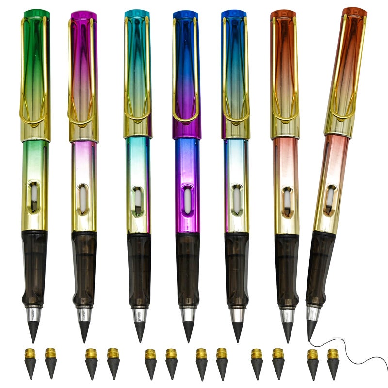 Lopenle 6 pcs Dazzling Eternal Pencils Infinity Inkless Pencil Everlasting Pencil With 12 PCS Nibs For School Office Professional - Image 1