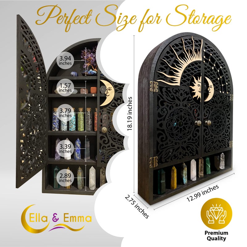 Ella & Emma Sun & Moon Wall Shelf â€“ 5-Tier Hardwood Crystal Display Cabinet for Stones, Essential Oils, Nail Polish â€“ Witchy/Boho Moon Phase Home Decor - Image 4