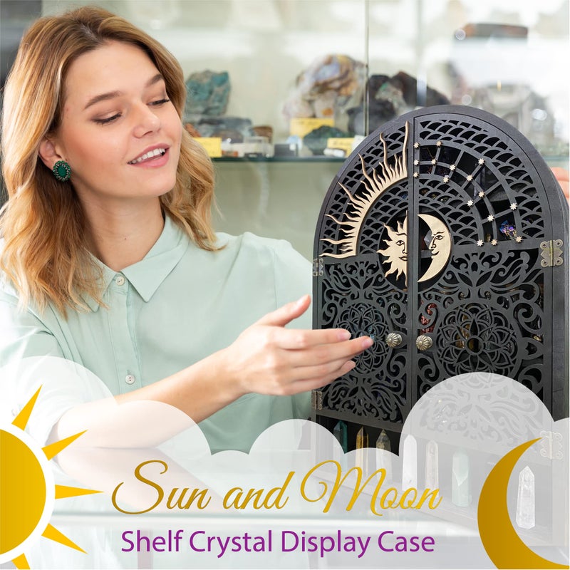 Ella & Emma Sun & Moon Wall Shelf â€“ 5-Tier Hardwood Crystal Display Cabinet for Stones, Essential Oils, Nail Polish â€“ Witchy/Boho Moon Phase Home Decor - Image 3