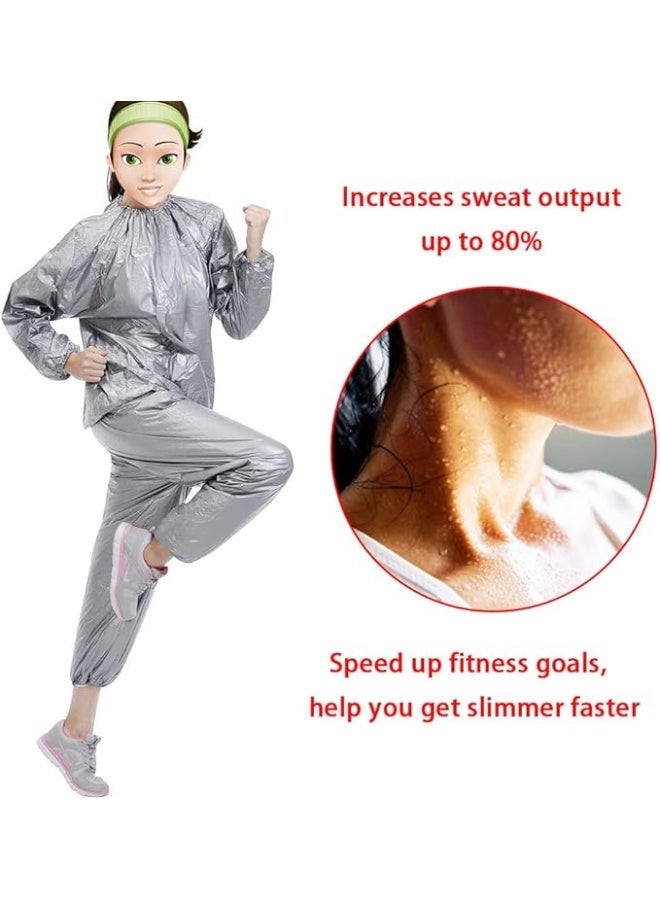 English: Professional Heavy Duty Sauna Suit for Men & Women - Weight Loss Gym & Fitness Sweat Suit - High Performance Training Gear - Silver - Image 2