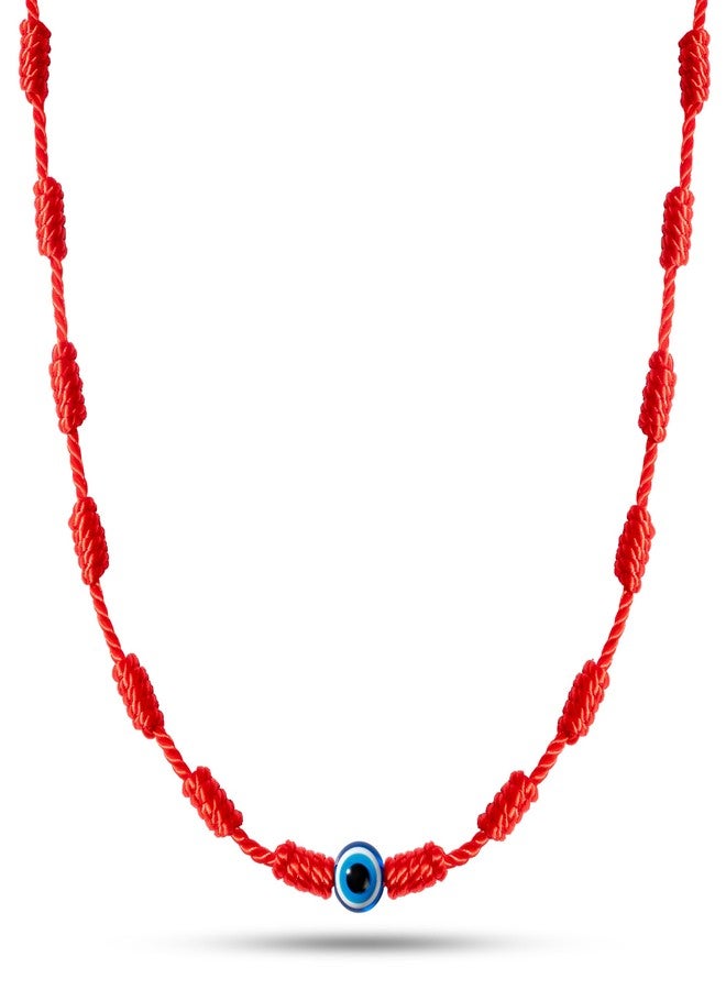 PHITECUS Turkish Evil Eye Pendant Necklace with 7 Red Knots for Protection - Blue Nazar Amulet for Men & Women - Handmade String Necklace - (Red) - Image 1